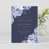 Invitation Fleurs Navy ⎮Élégant Tout en Un (Debout devant)