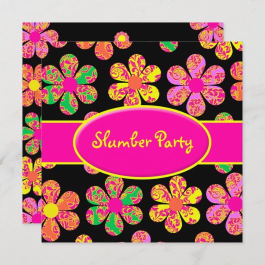 Invitation Fleurs Neon Damask (Devant / Derrière)