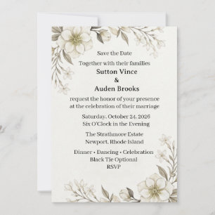 Invitation Fleurs neutres, Art botanique en ligne, Style mini