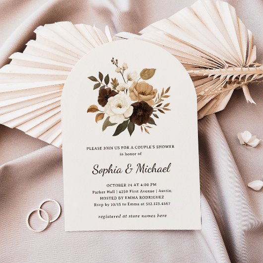 Invitation Fleurs neutres et brunes | Shower pour couples