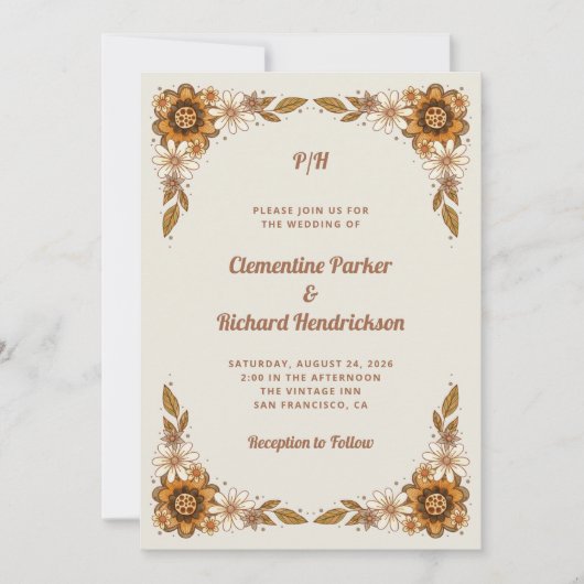 Invitation Fleurs neutres rétro | MARIAGE (Devant)