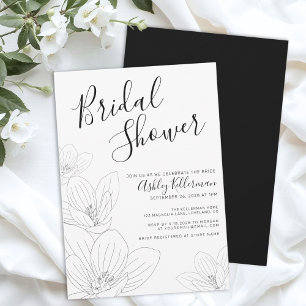 Invitation Fleurs Noir Blanc Baby Shower de Mariée