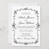 Invitation Fleurs Noir Blanc Code QR Botanique Photo Mariage (Devant)