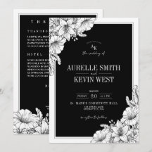 Fleurs Noir Blanc Détails Rustique QR Mariage 