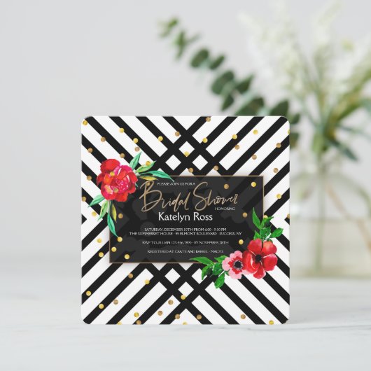 Invitation Fleurs Noir et Blanc (Debout devant)