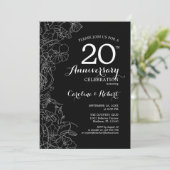 Invitation Fleurs noir et blanc 20e anniversaire (Debout devant)