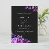 Invitation Fleurs noir et violet - Mariage élégant gothique (Debout devant)