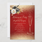 Invitation Fleurs noires Confetti Vin Verre Rouge Retraite (Devant)