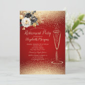 Invitation Fleurs noires Confetti Vin Verre Rouge Retraite (Debout devant)