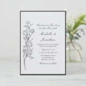 Invitation Fleurs noires dessinées à la main moderne Mariage  (Debout devant)