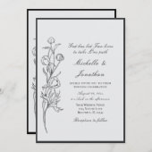 Invitation Fleurs noires dessinées à la main moderne Mariage  (Devant / Derrière)