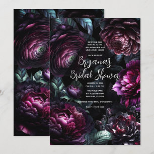 Invitation Fleurs noires enchantées et audacieuses aux motifs