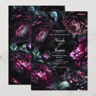 Invitation Fleurs noires enchantées florales audacieuses et l