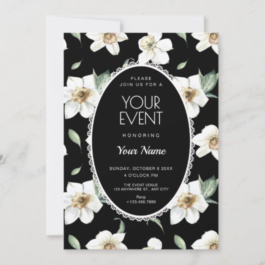 Invitation Fleurs noires et blanches (Devant)