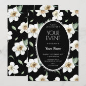 Invitation Fleurs noires et blanches (Devant / Derrière)