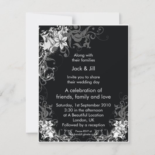 Invitation Fleurs noires et blanches 4,25x5,25 (Devant)