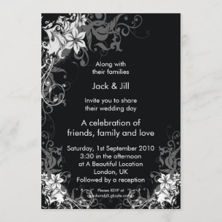 Invitation Fleurs noires et blanches 5x7