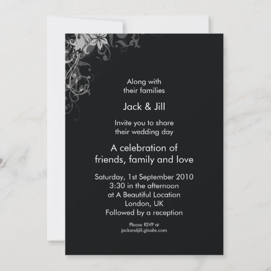 Invitation Fleurs noires et blanches 5x7 (Devant)