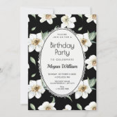 Invitation Fleurs noires et blanches anniversaire (Devant)