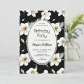 Invitation Fleurs noires et blanches anniversaire (Debout devant)