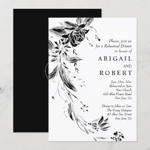 Invitation Fleurs noires et blanches Dîner de répétition mari