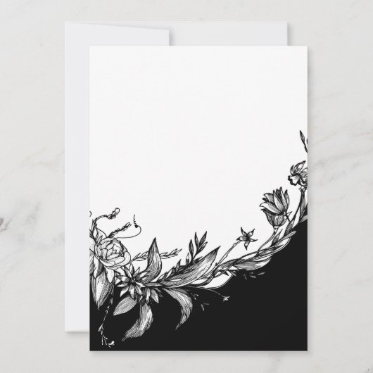 Invitation Fleurs noires et blanches mariage douche nuptiale (Dos)