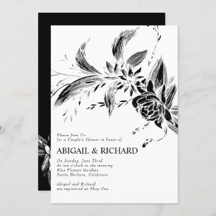 Invitation Fleurs noires et blanches mariages douche