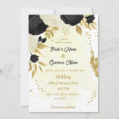 Invitation fleurs noires et blanches or mariage (Devant)