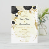 Invitation fleurs noires et blanches or mariage (Debout devant)