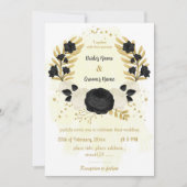 Invitation fleurs noires et blanches or mariage (Devant)