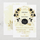 Invitation fleurs noires et blanches or mariage (Devant / Derrière)
