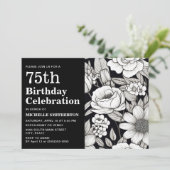 Invitation Fleurs noires et blanches pour les 75 ans d'une fe (Debout devant)