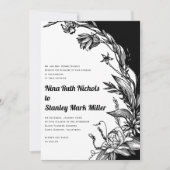 Invitation Fleurs noires et blanches typographie mariage flor (Devant)
