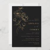 Invitation Fleurs noires et dorées Mariage classique moderne (Devant)