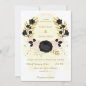 Invitation fleurs noires et roses or mariage (Devant)