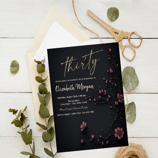 Invitation Fleurs noires gothique 30e anniversaire