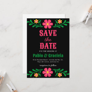 Invitation fleurs noires mexicaine enregistrer la date