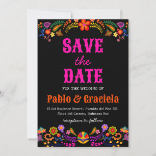Invitation fleurs noires mexicaine enregistrer la date