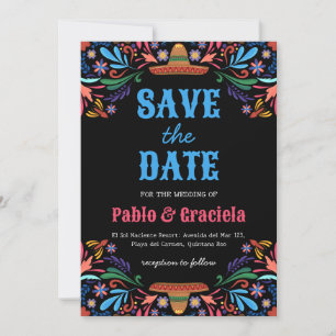 Invitation fleurs noires mexicaine enregistrer la date