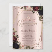 Invitation Fleurs noires Rose de la Couronne Or Quinceañera (Devant)