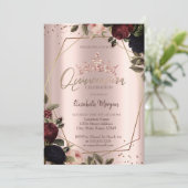 Invitation Fleurs noires Rose de la Couronne Or Quinceañera (Debout devant)