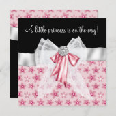 Invitation Fleurs noires roses Bows Princess Baby shower (Devant / Derrière)