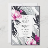 Invitation Fleurs noires roses tropicales Mariage feuille de (Devant)