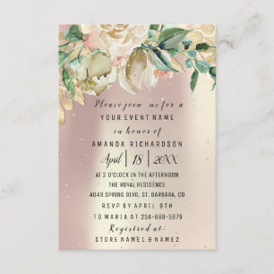 Invitation Fleurs nuptiales or Monnaie Rose or Blush