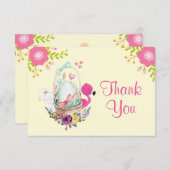 Invitation Fleurs, Oeuf, Flamant rose et lapin aquarelle Merc (Devant / Derrière)