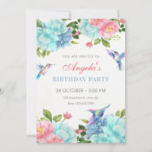Invitation Fleurs oiseau anniversaire (Devant)