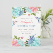 Invitation Fleurs oiseau anniversaire (Debout devant)
