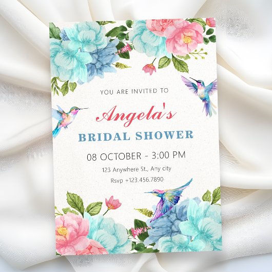 Invitation Fleurs oiseau douche de mariée
