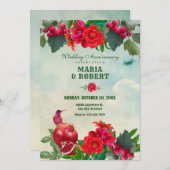 Invitation Fleurs Oiseau Rétro Anniversaire de mariage vintag (Devant / Derrière)