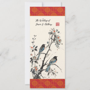 Invitation Fleurs oiseaux orientaux mariage chinois moderne